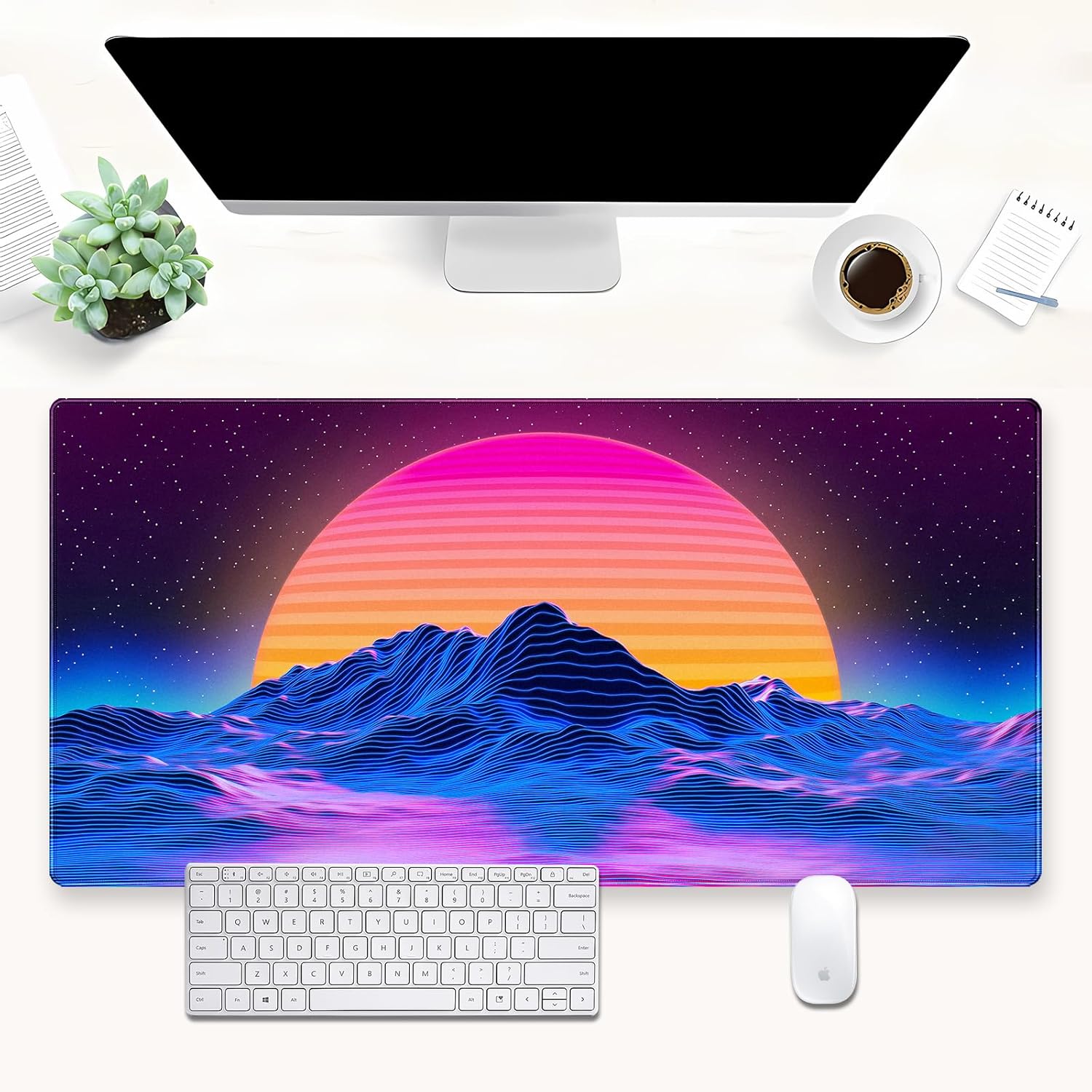 Home Office Trabalho - Tapete de Mesa Retro Synthwave Mountain