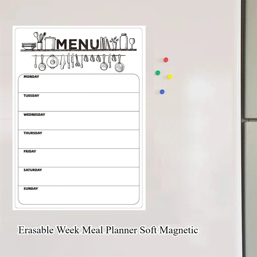 Whiteboard Magnetic - Planejador Semanal de Refeições Apagável, Adesivo