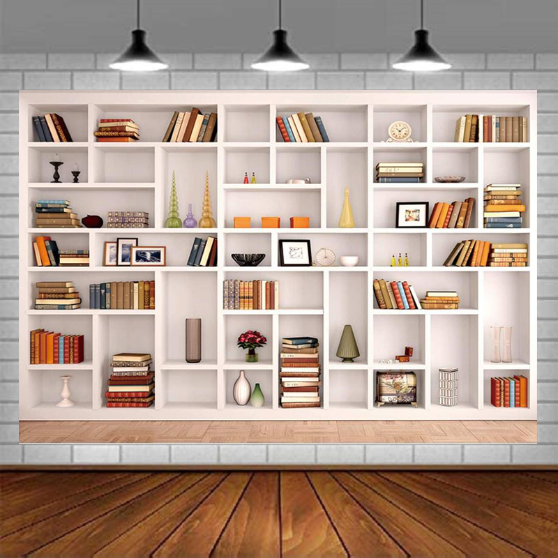 Home Office Zoom Background - Fundo Fotográfico de Estante Branca para