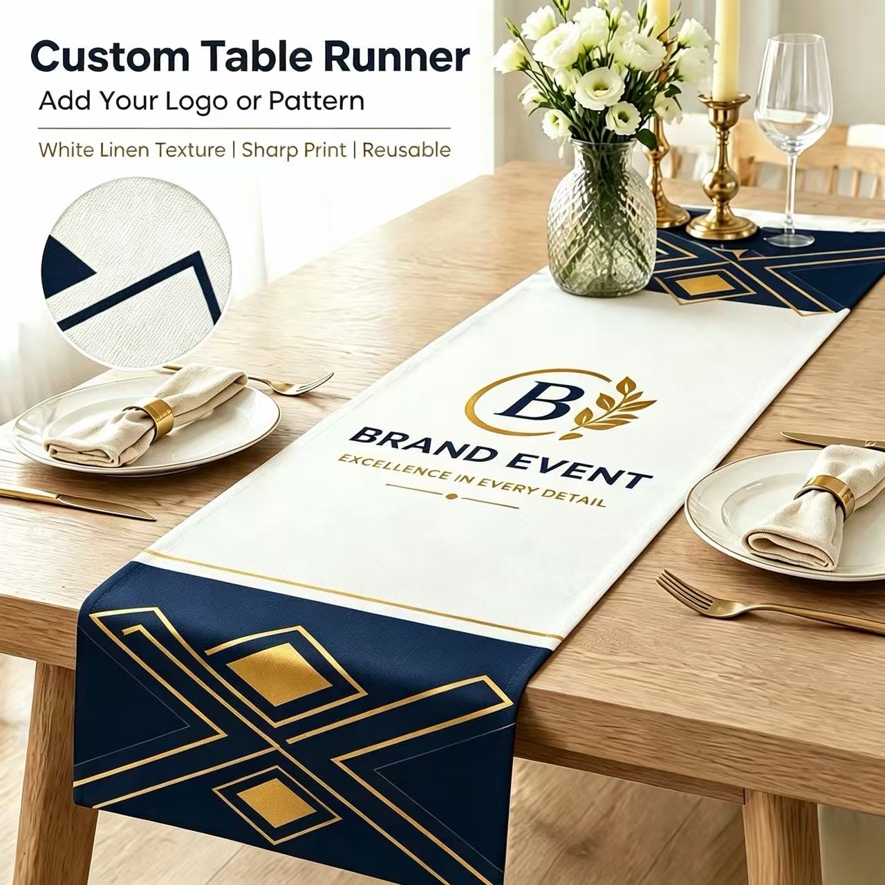 Home Office Logo - Caminho de Mesa Personalizado com Nome,